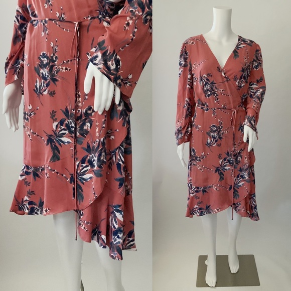 SOLD BOHO Floral Wrap Dress Bell Sleeves - Picture 1 of 4